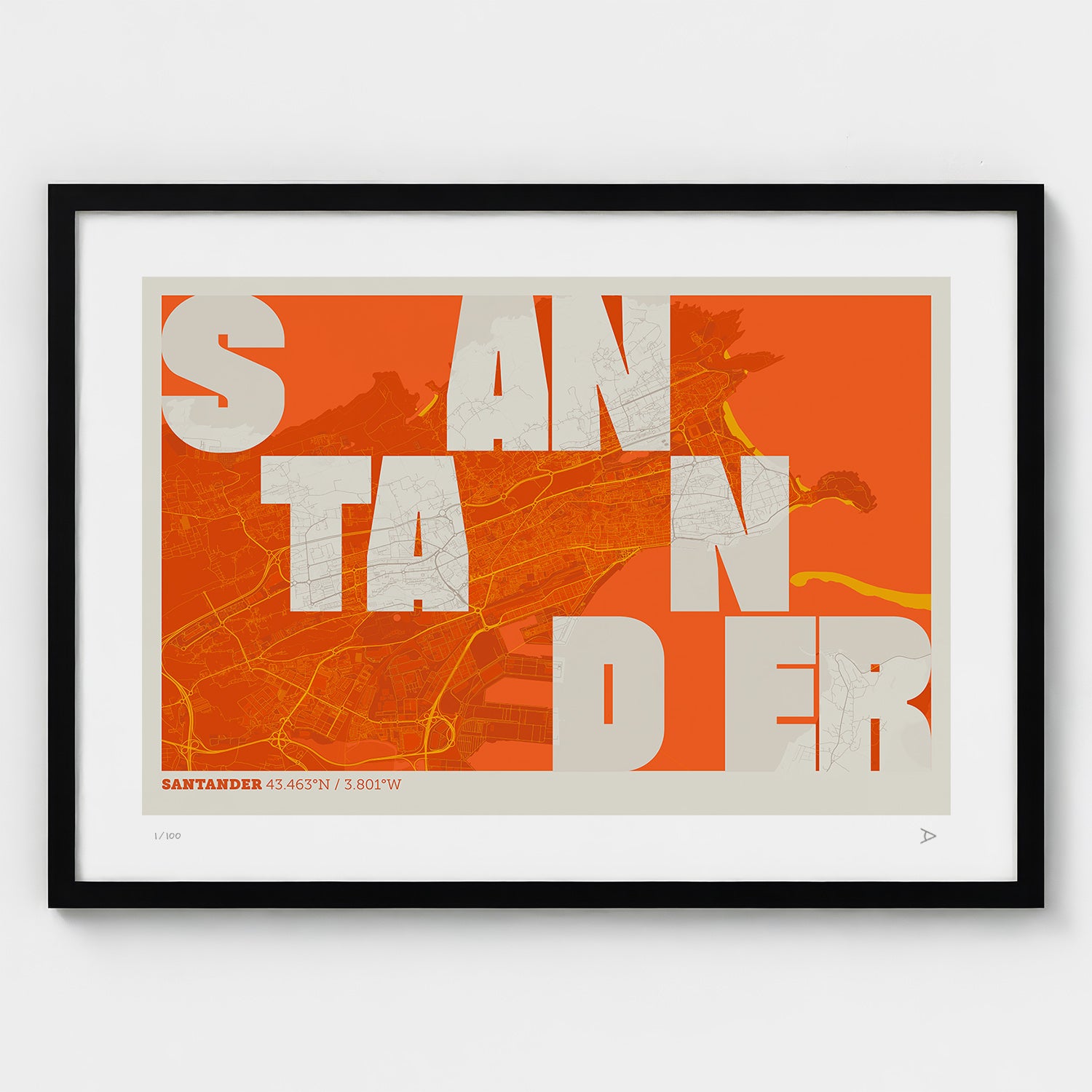 Lámina tipográfica de Santander – diseño Revoltosa, marco negro
