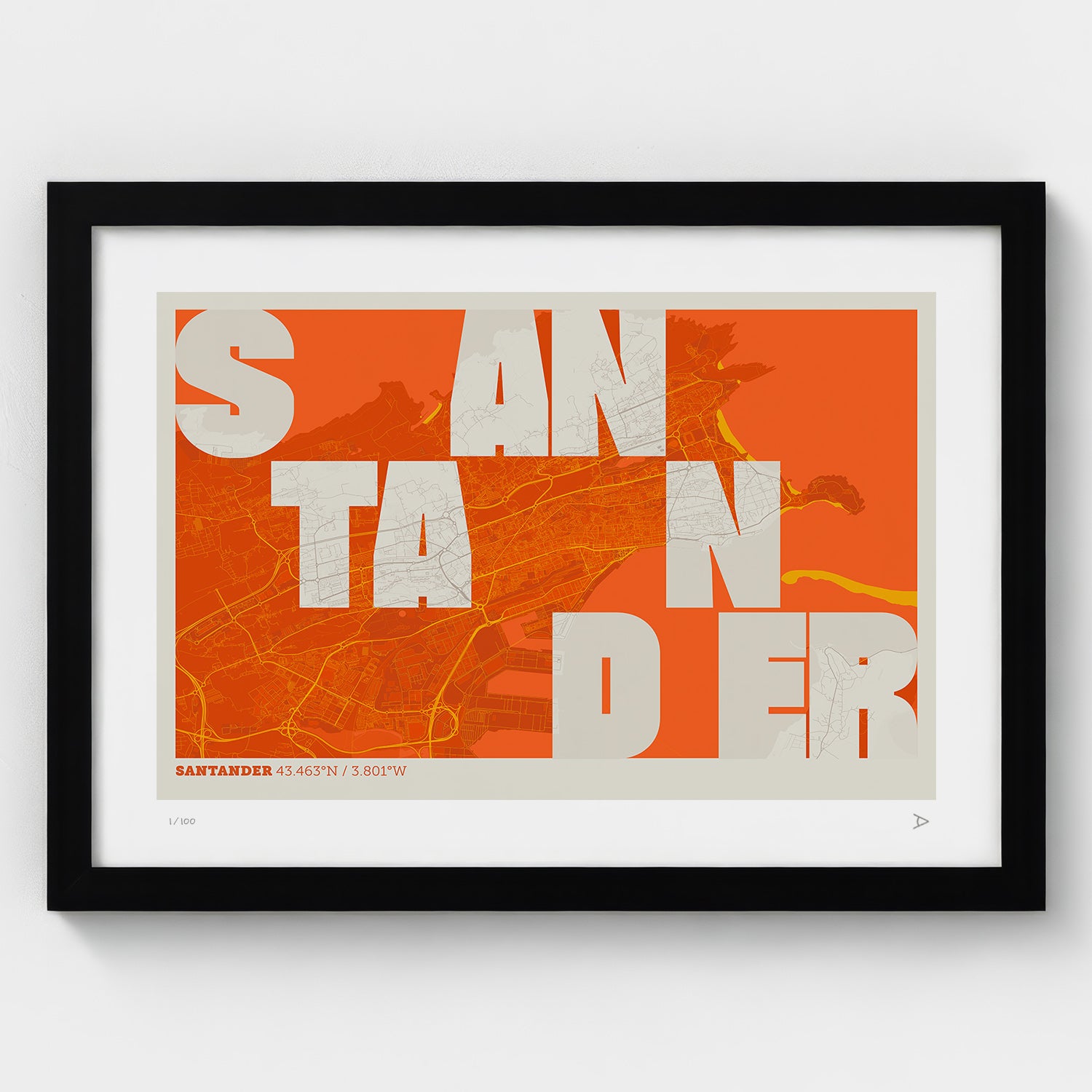 Lámina tipográfica de Santander – diseño Revoltosa, marco negro