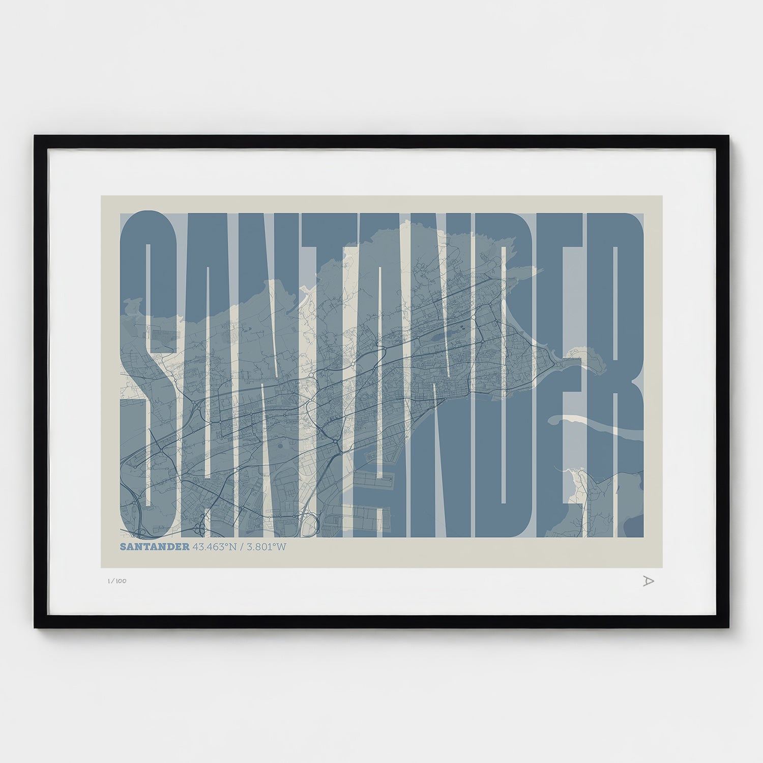 Lámina tipográfica de Santander – diseño Extra Comprimida, marco negro
