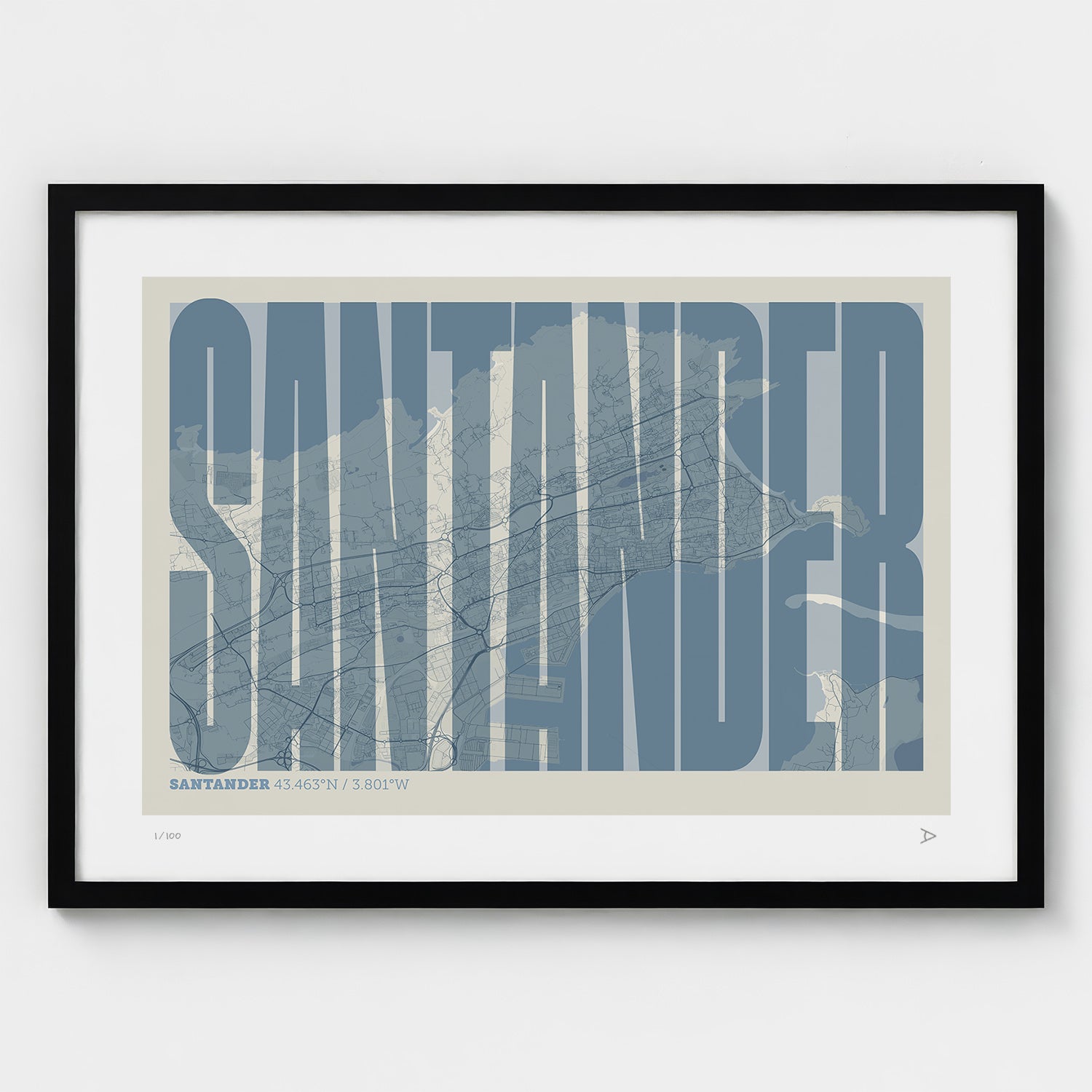Lámina tipográfica de Santander – diseño Extra Comprimida, marco negro