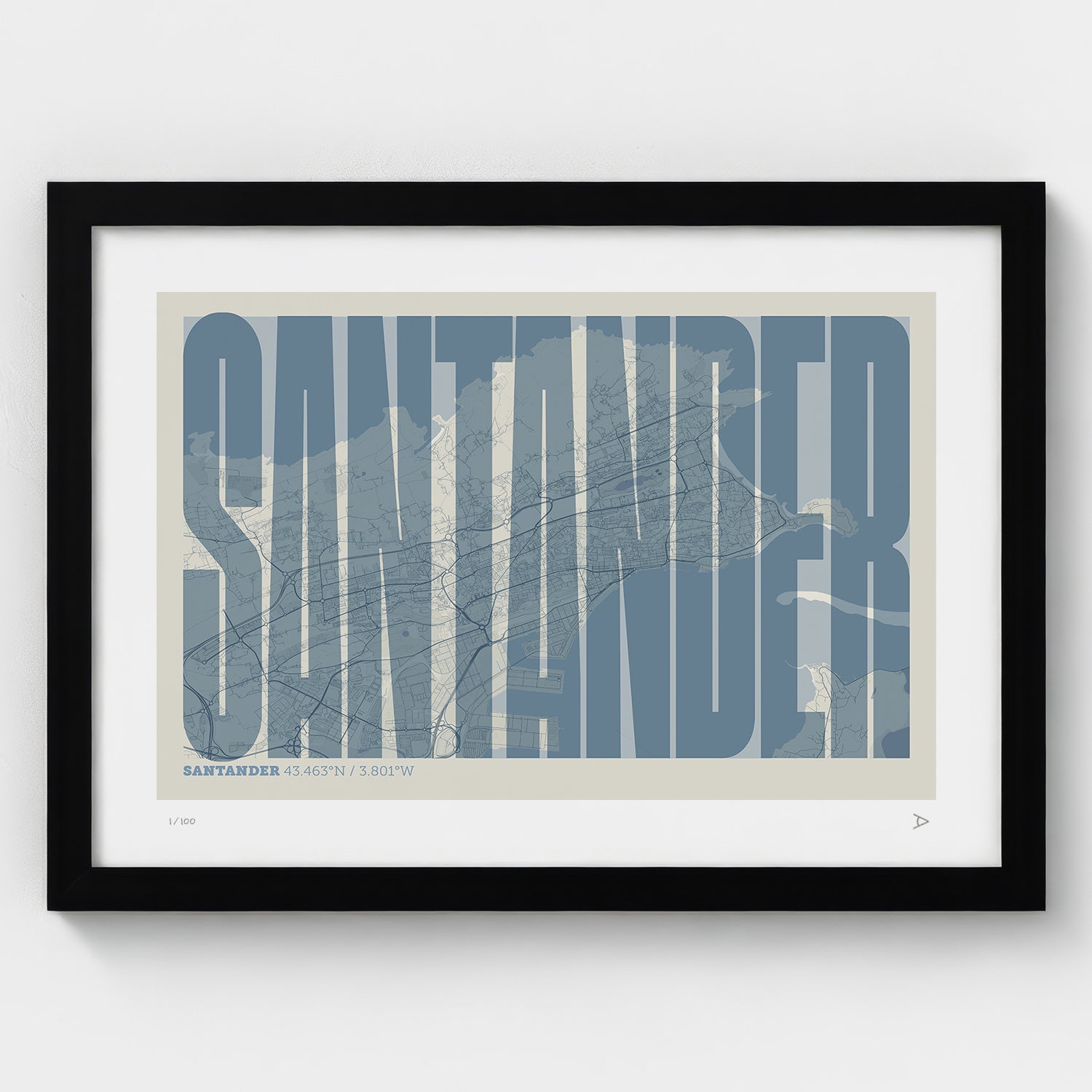 Lámina tipográfica de Santander – diseño Extra Comprimida, marco negro