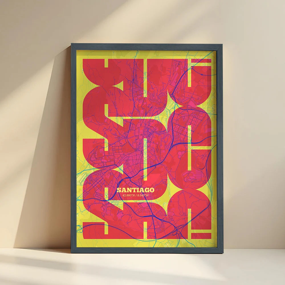 Artistic poster of Santiago with geometric typography - Custom decoration
