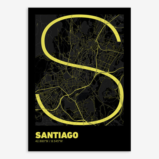 Santiago Map V07 Night / Frame / Yes