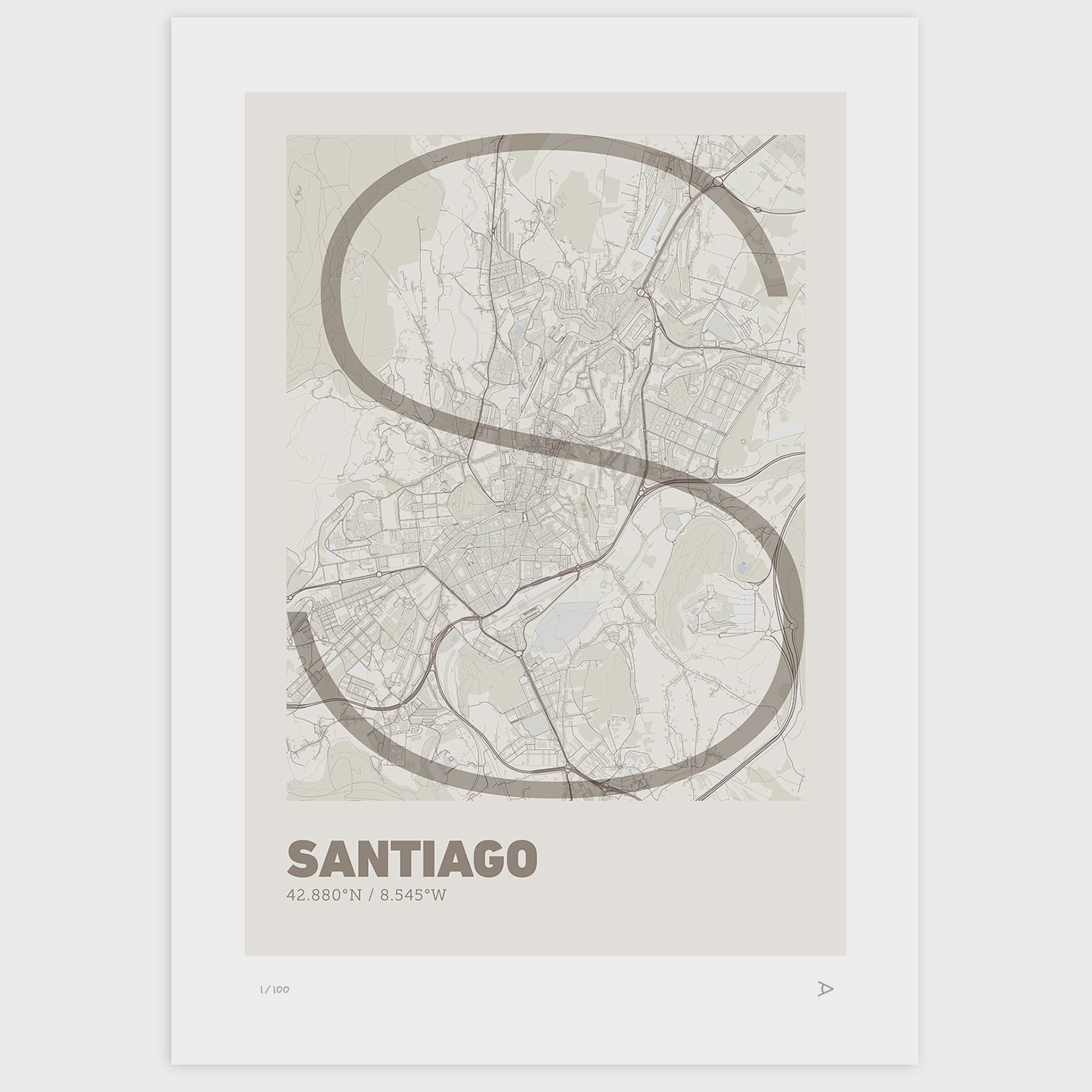 Lámina tipográfica de Santiago de Compostela – diseño Ultrafina, sin marco sobre papel