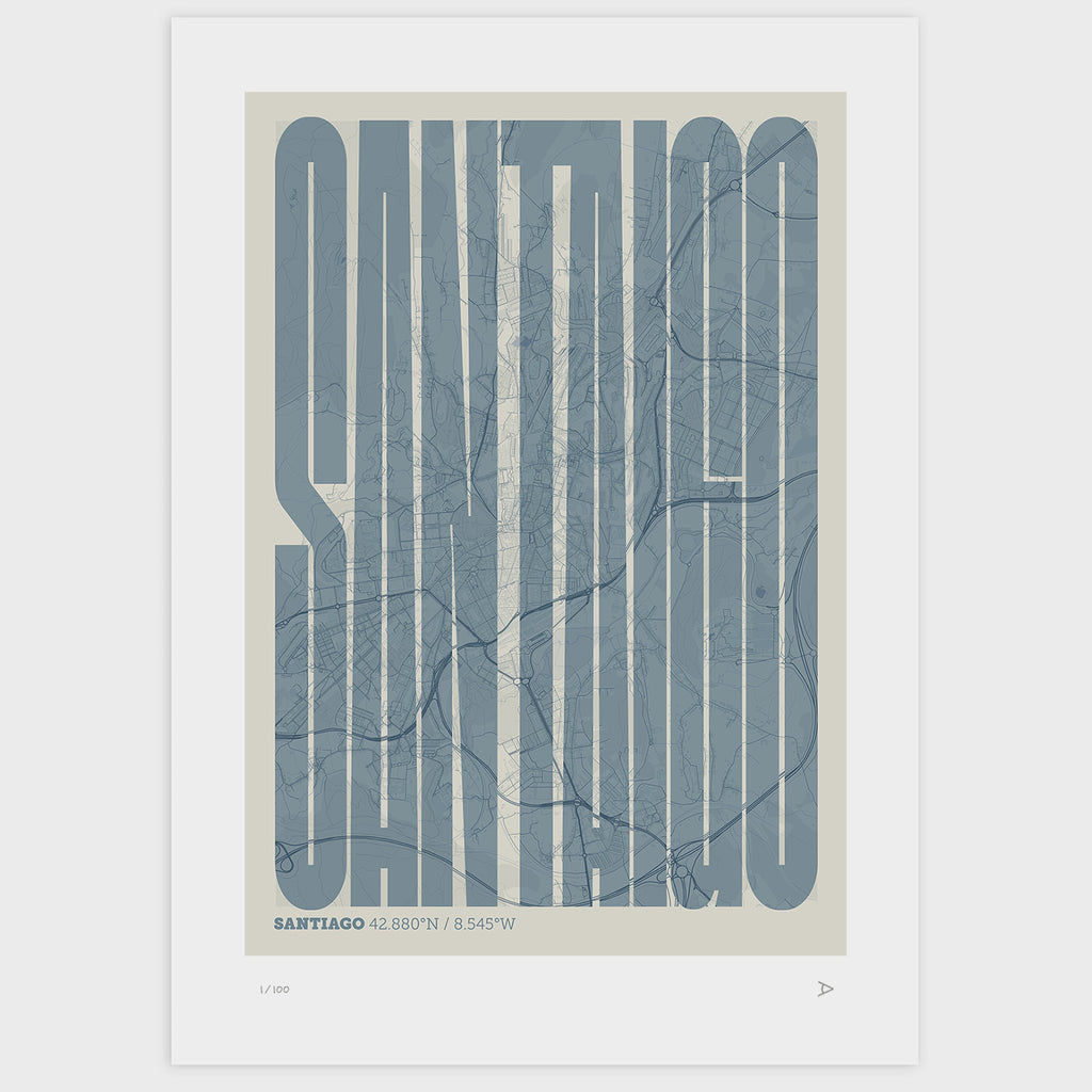 Lámina tipográfica de Santiago de Compostela – diseño Extra Comprimida, sin marco sobre papel