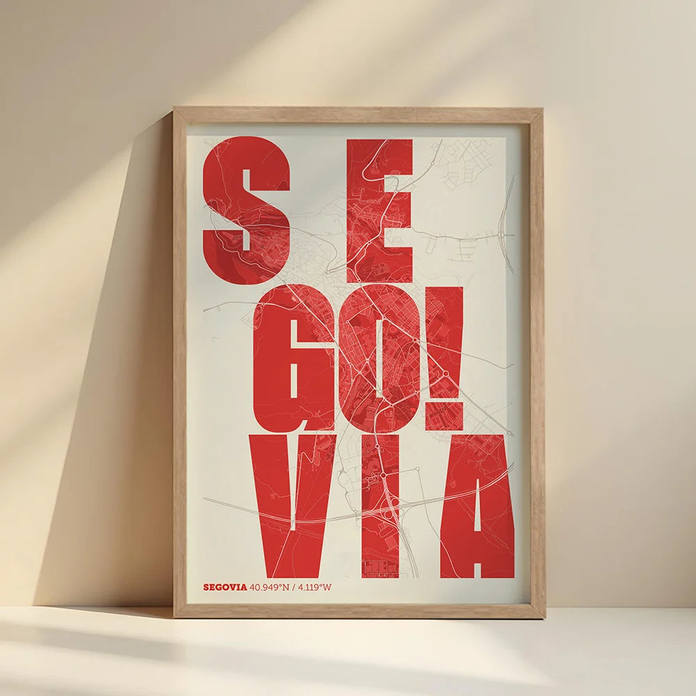 Lámina creativa de Segovia – Diseño gráfico y tipografía sobre mapa