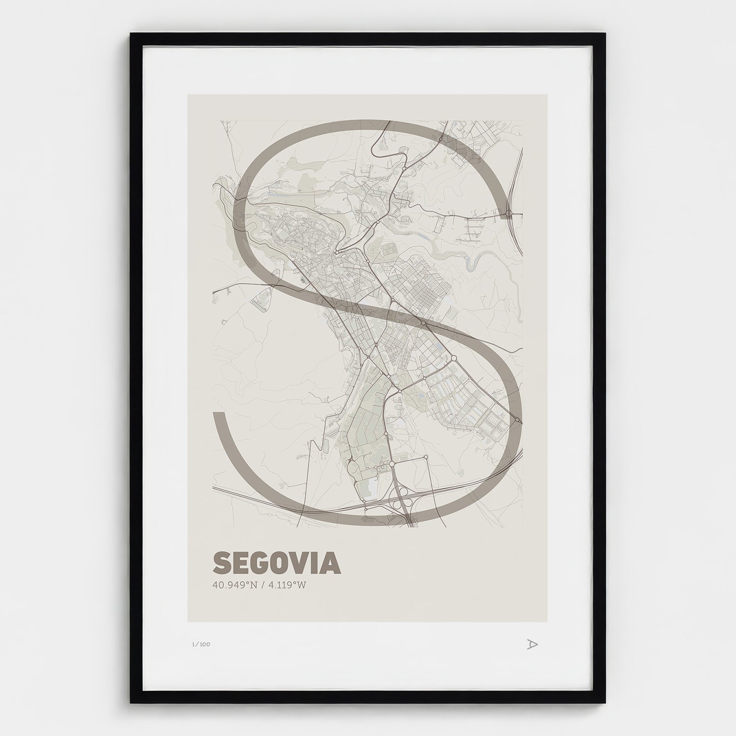 Lámina tipográfica de Segovia – diseño Ultrafina, marco negro