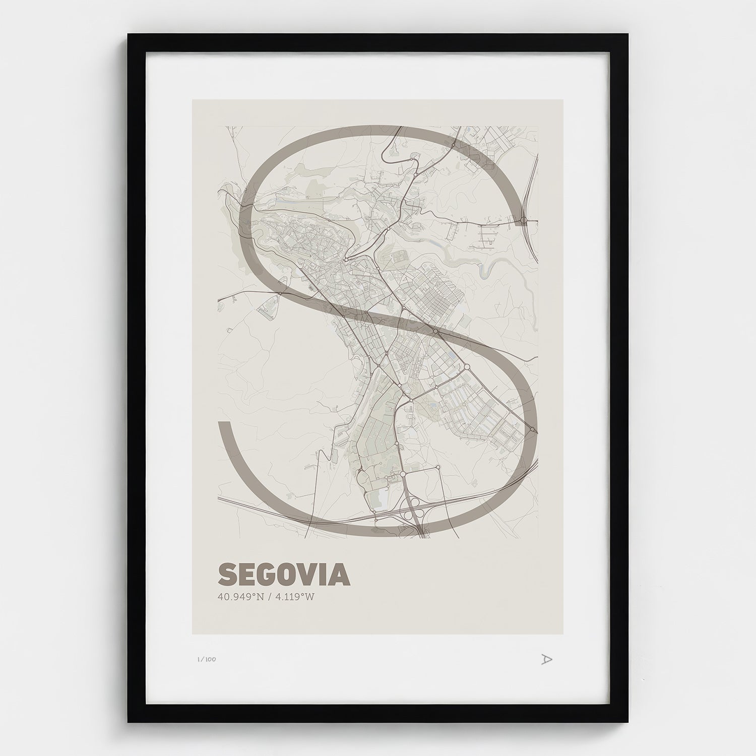Lámina tipográfica de Segovia – diseño Ultrafina, marco negro