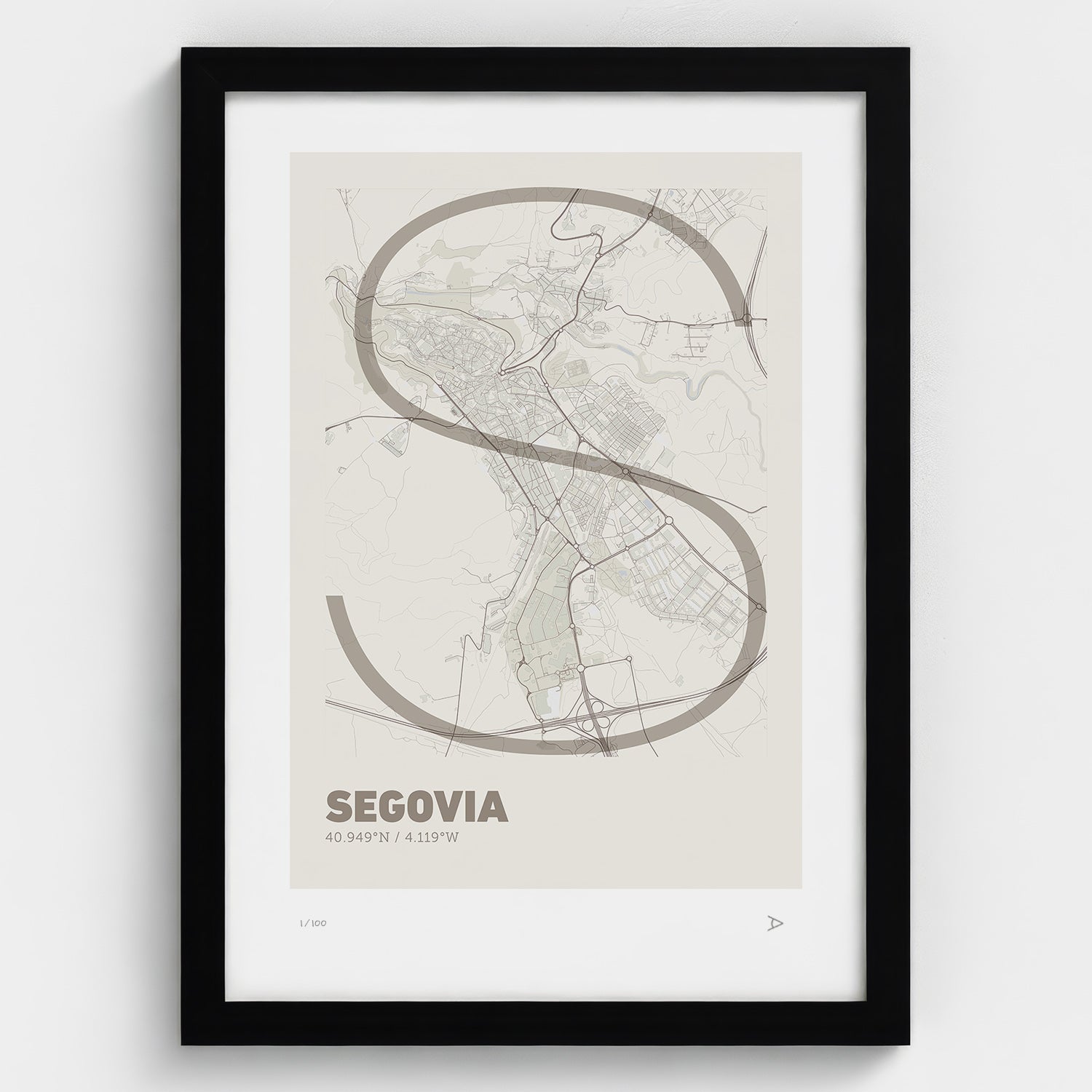 Lámina tipográfica de Segovia – diseño Ultrafina, marco negro