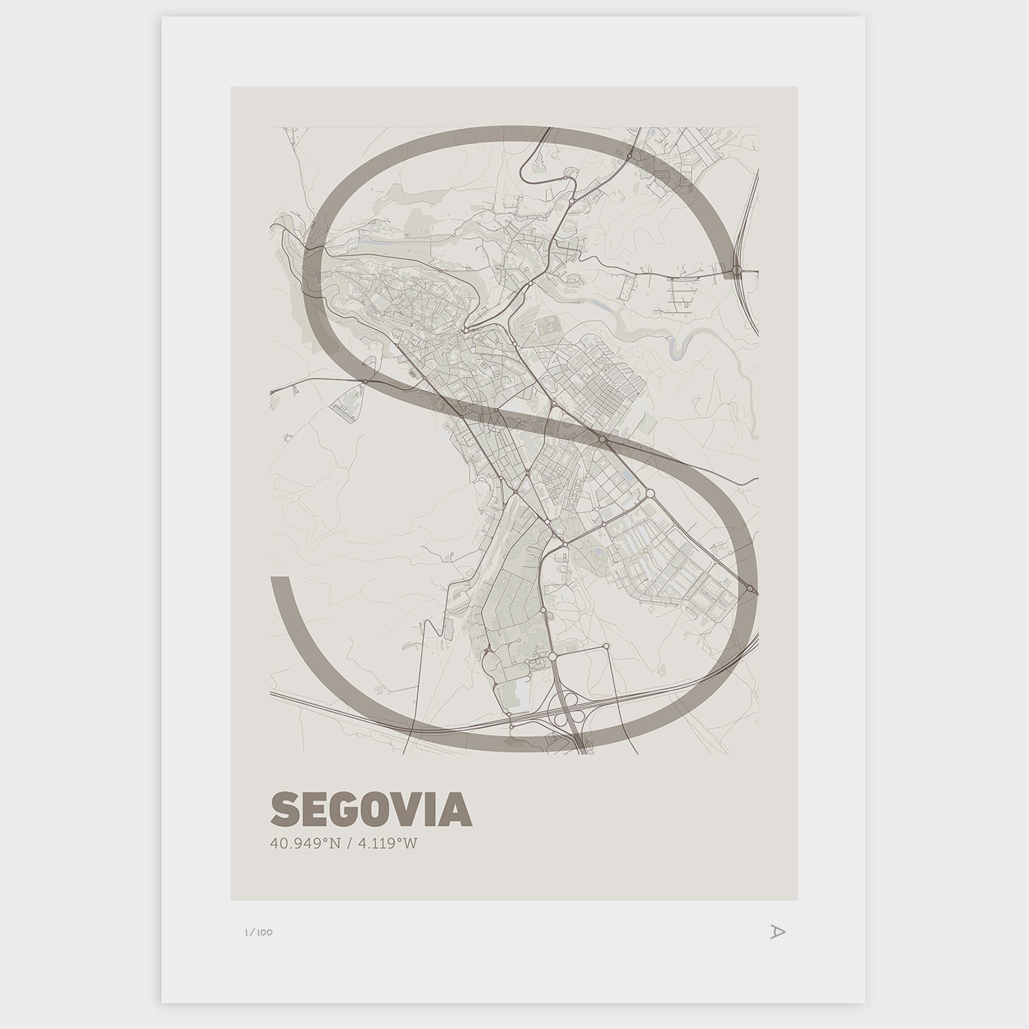 Lámina tipográfica de Segovia – diseño Ultrafina, sin marco sobre papel