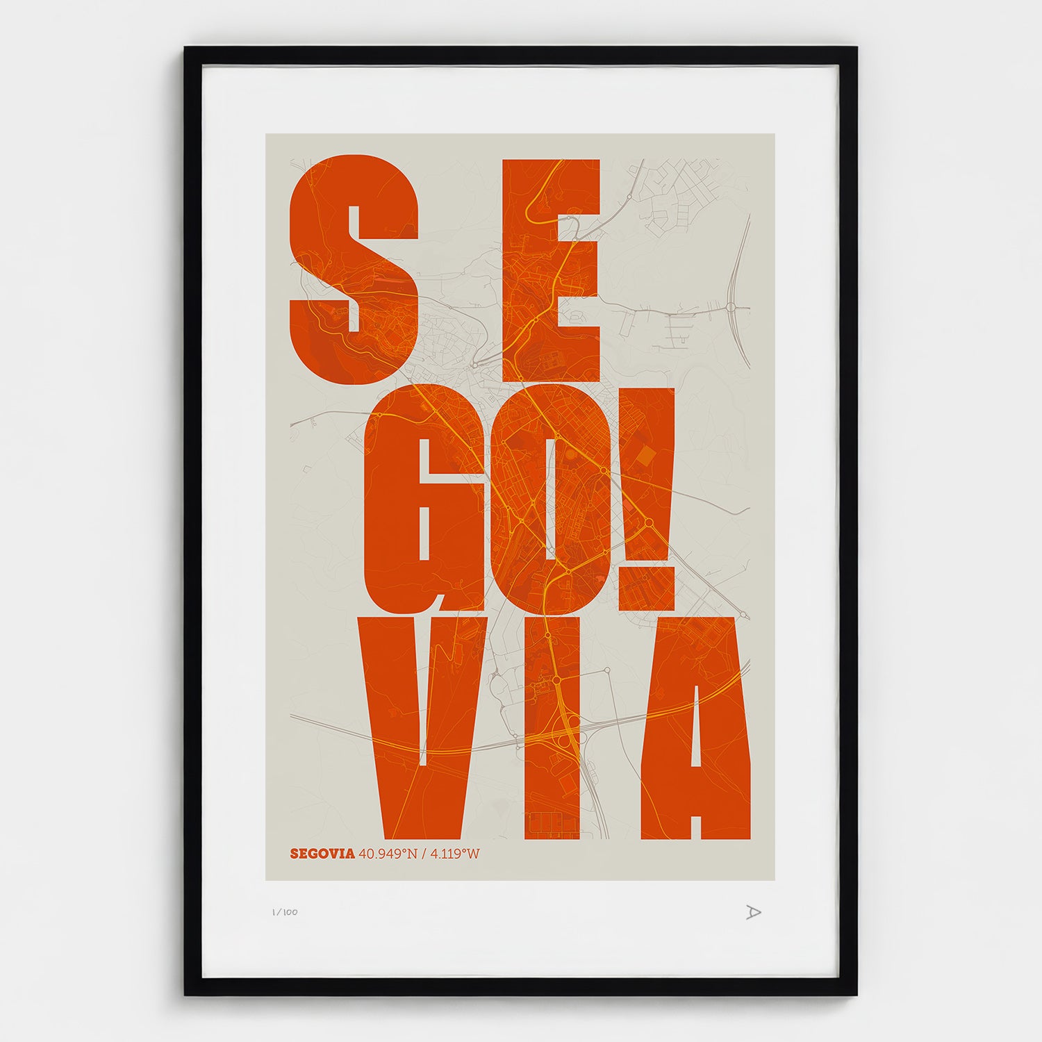 Lámina tipográfica de Segovia – diseño Revoltosa, marco negro
