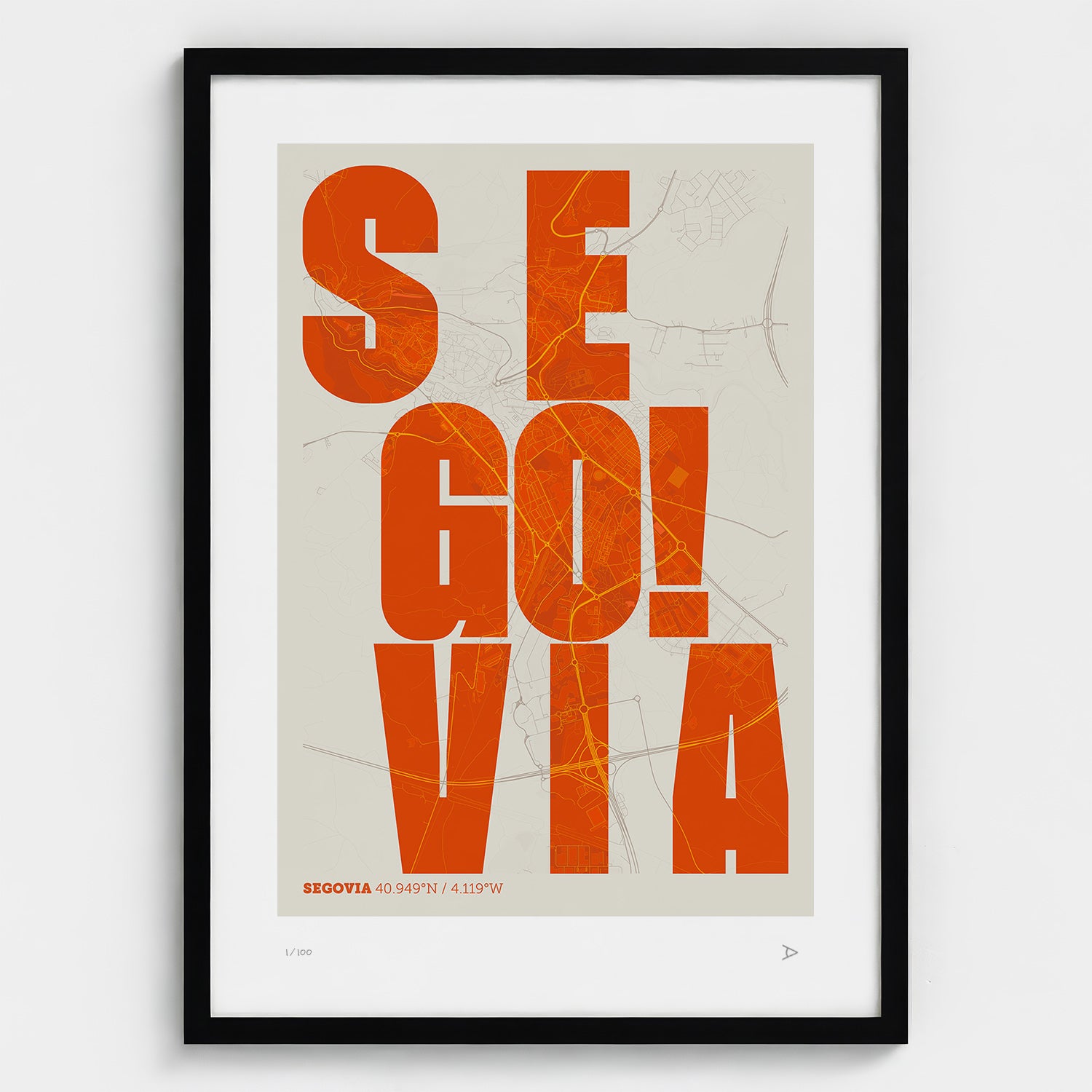 Lámina tipográfica de Segovia – diseño Revoltosa, marco negro