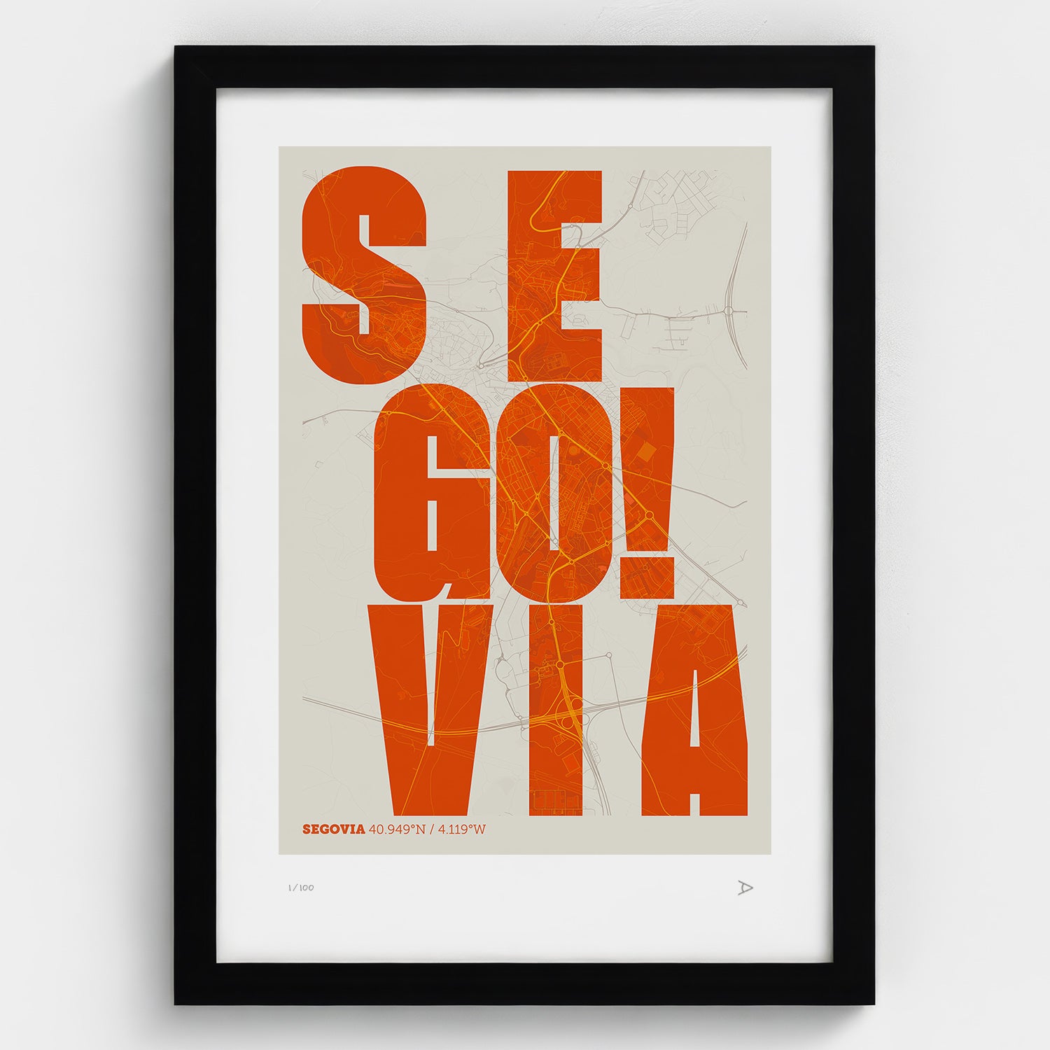 Lámina tipográfica de Segovia – diseño Revoltosa, marco negro