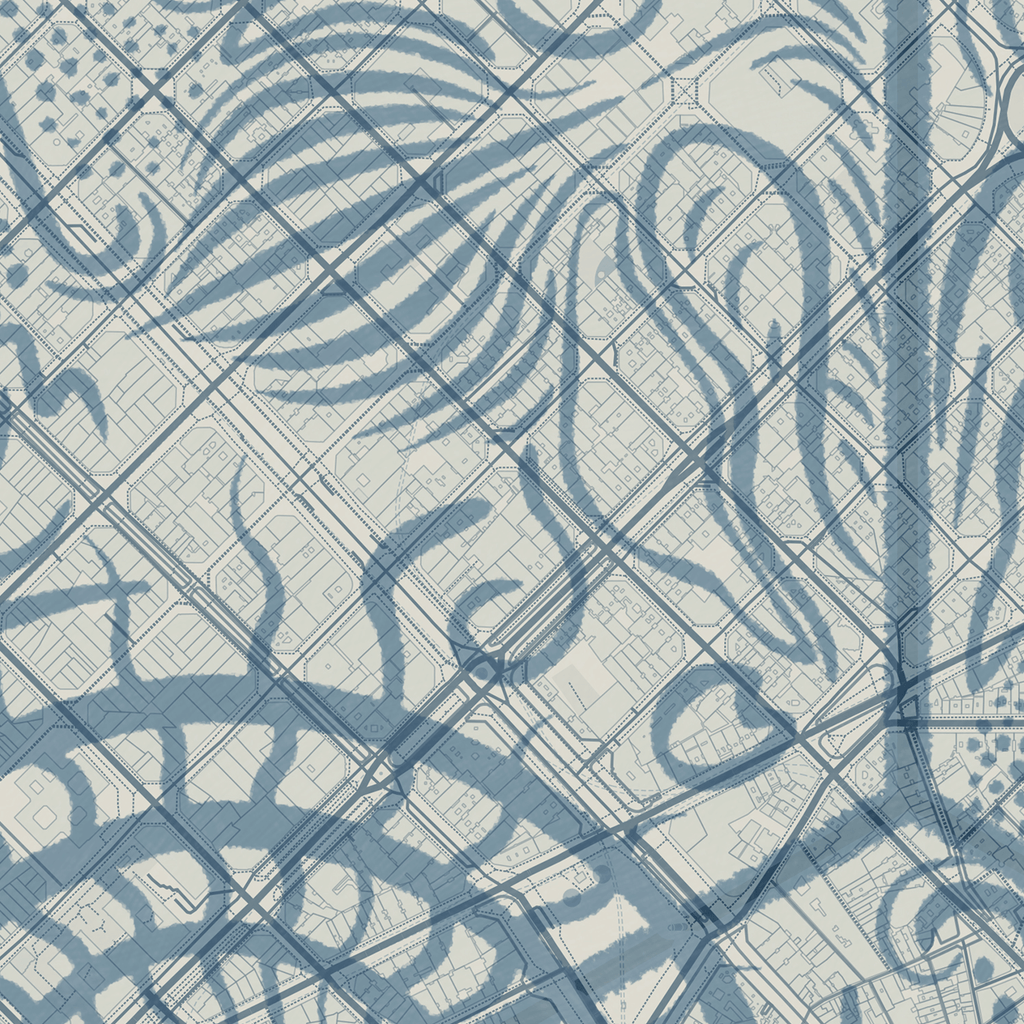 The map of L'Eixample, Barcelona, in Classic design, inspired by chiseled typography with an elegant font that creates a beautiful visual contrast designed in bluish gray and an off-white background