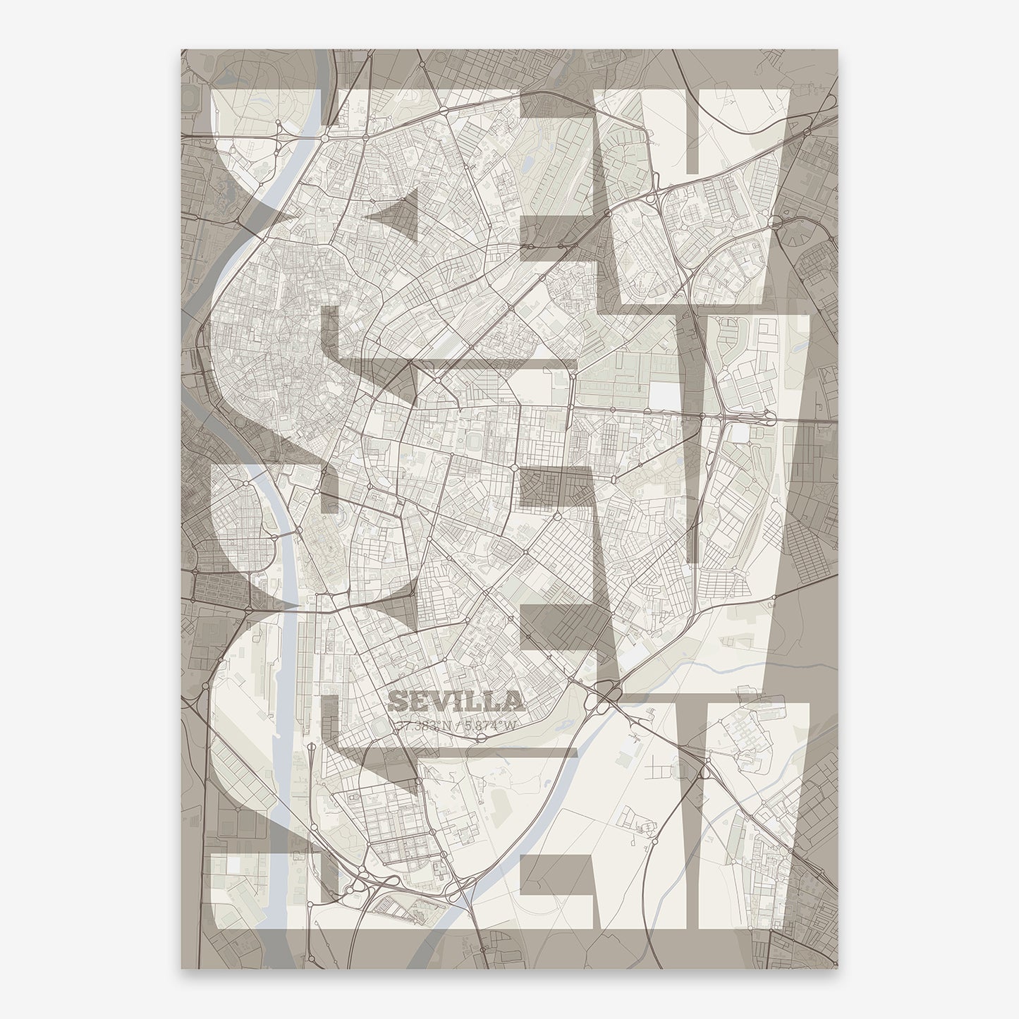 Sevilla Map V03 Rustic / Frame / No