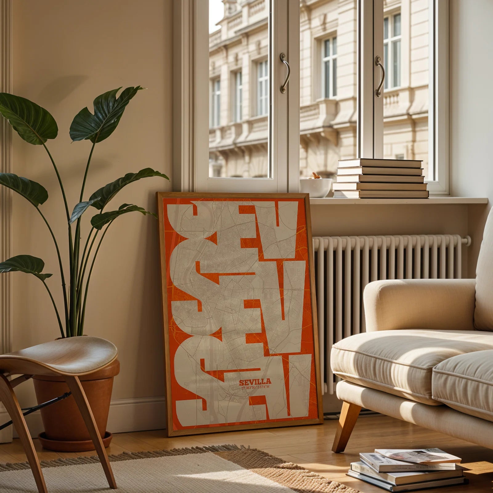 Póster artístico de Sevilla con tipografía geométrica - Decoración personalizada