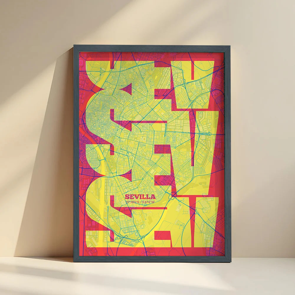 Póster artístico de Sevilla con tipografía geométrica - Decoración personalizada