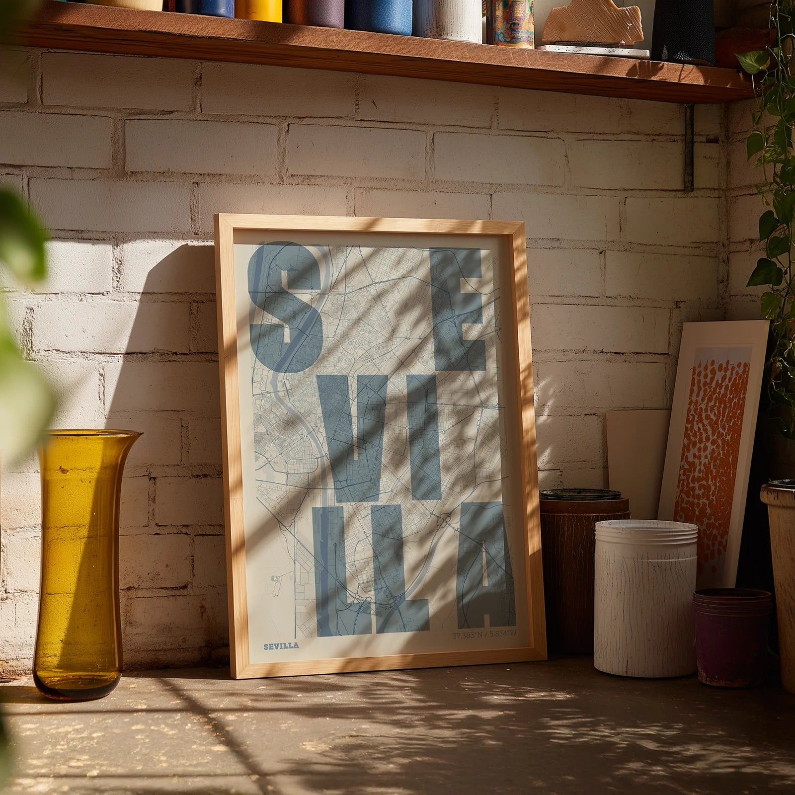 Creative print of Seville – Graphic design and typography on a map