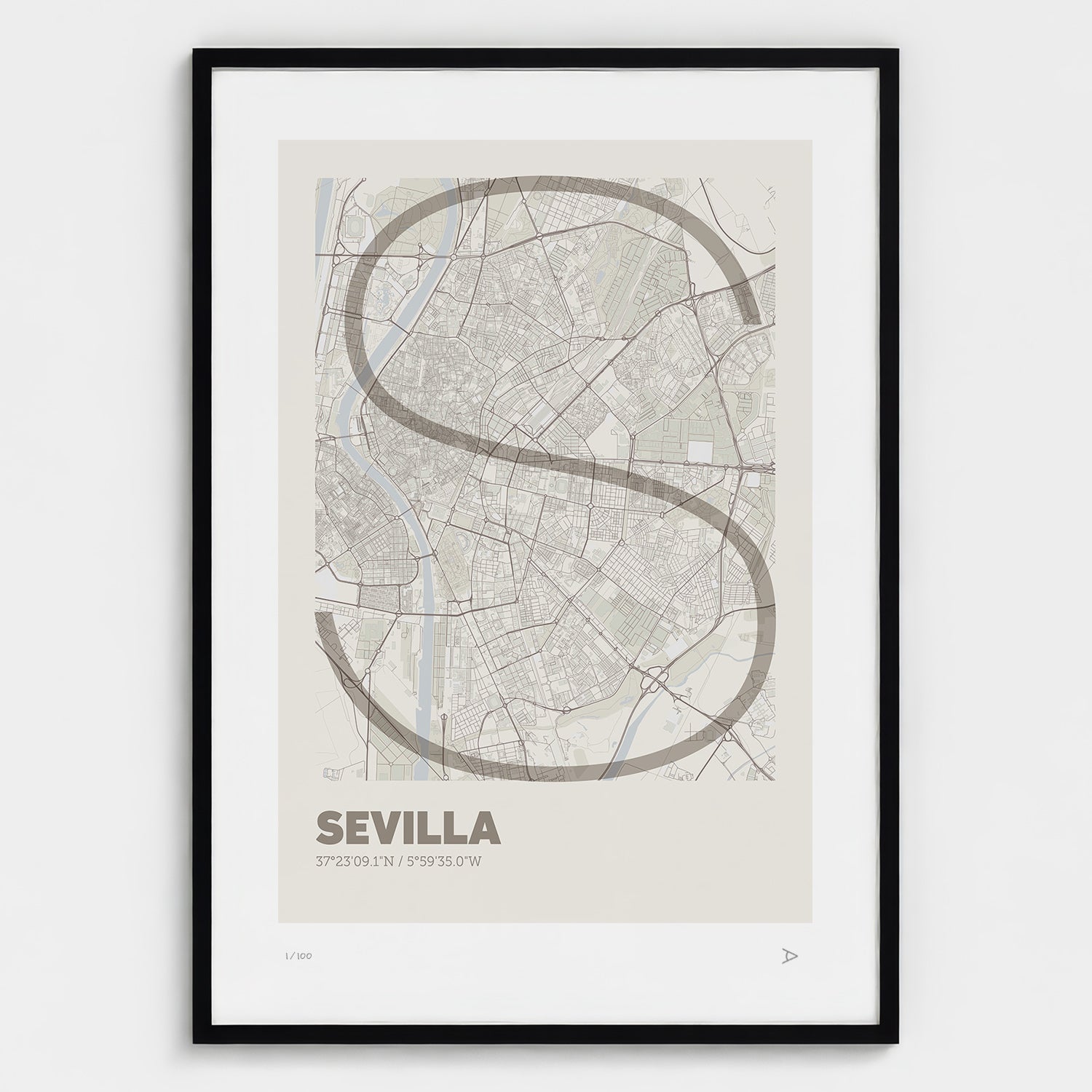 Lámina tipográfica de Sevilla – diseño Ultrafina, marco negro