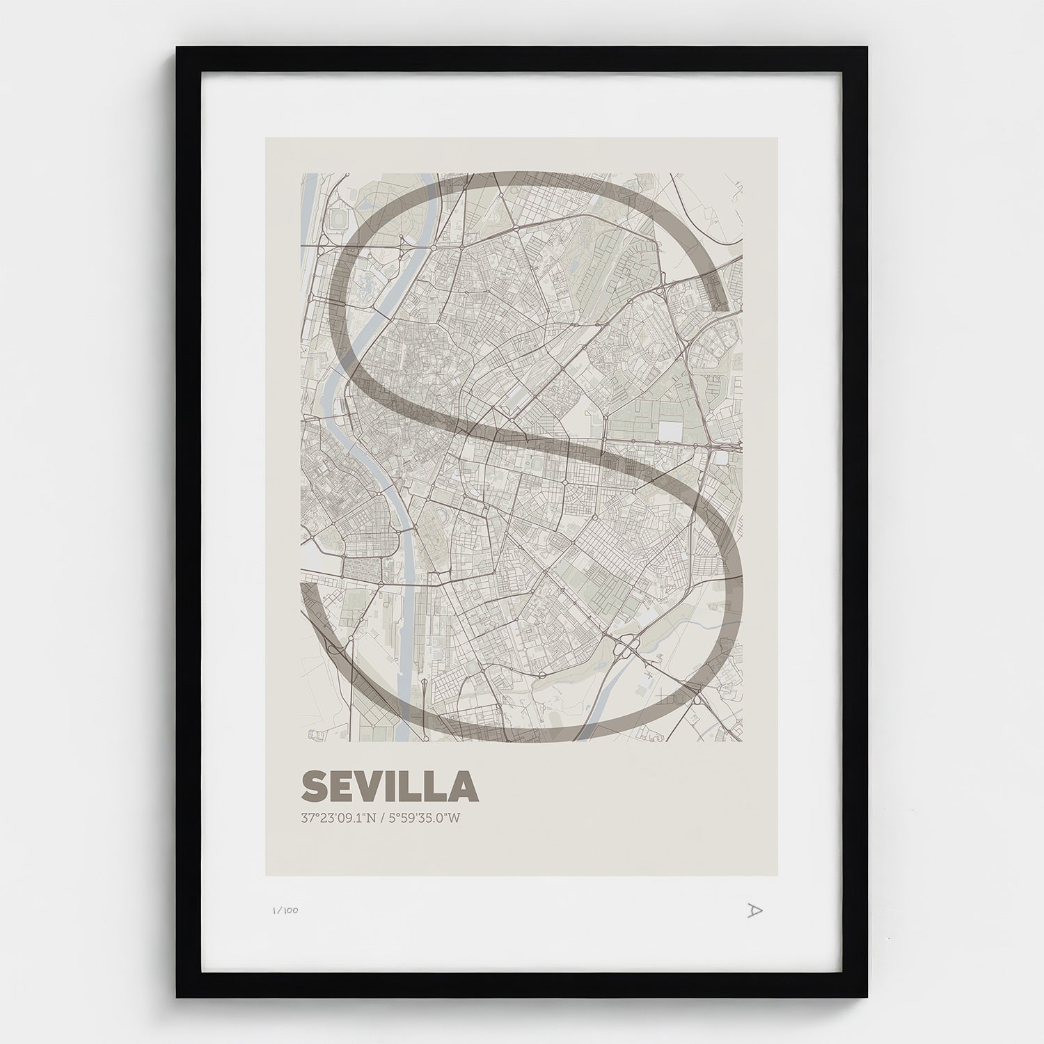 Lámina tipográfica de Sevilla – diseño Ultrafina, marco negro