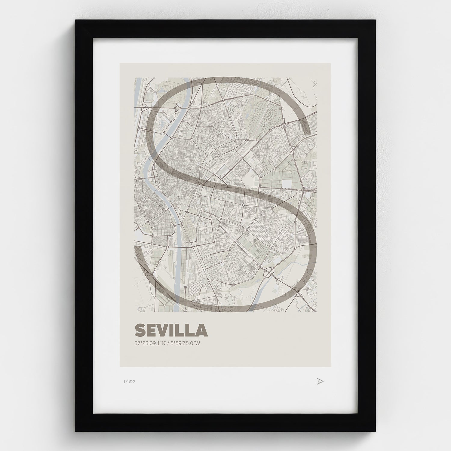 Lámina tipográfica de Sevilla – diseño Ultrafina, marco negro