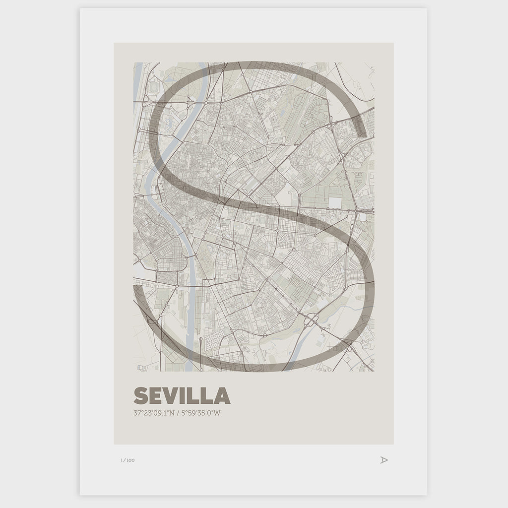 Lámina tipográfica de Sevilla – diseño Ultrafina, sin marco sobre papel
