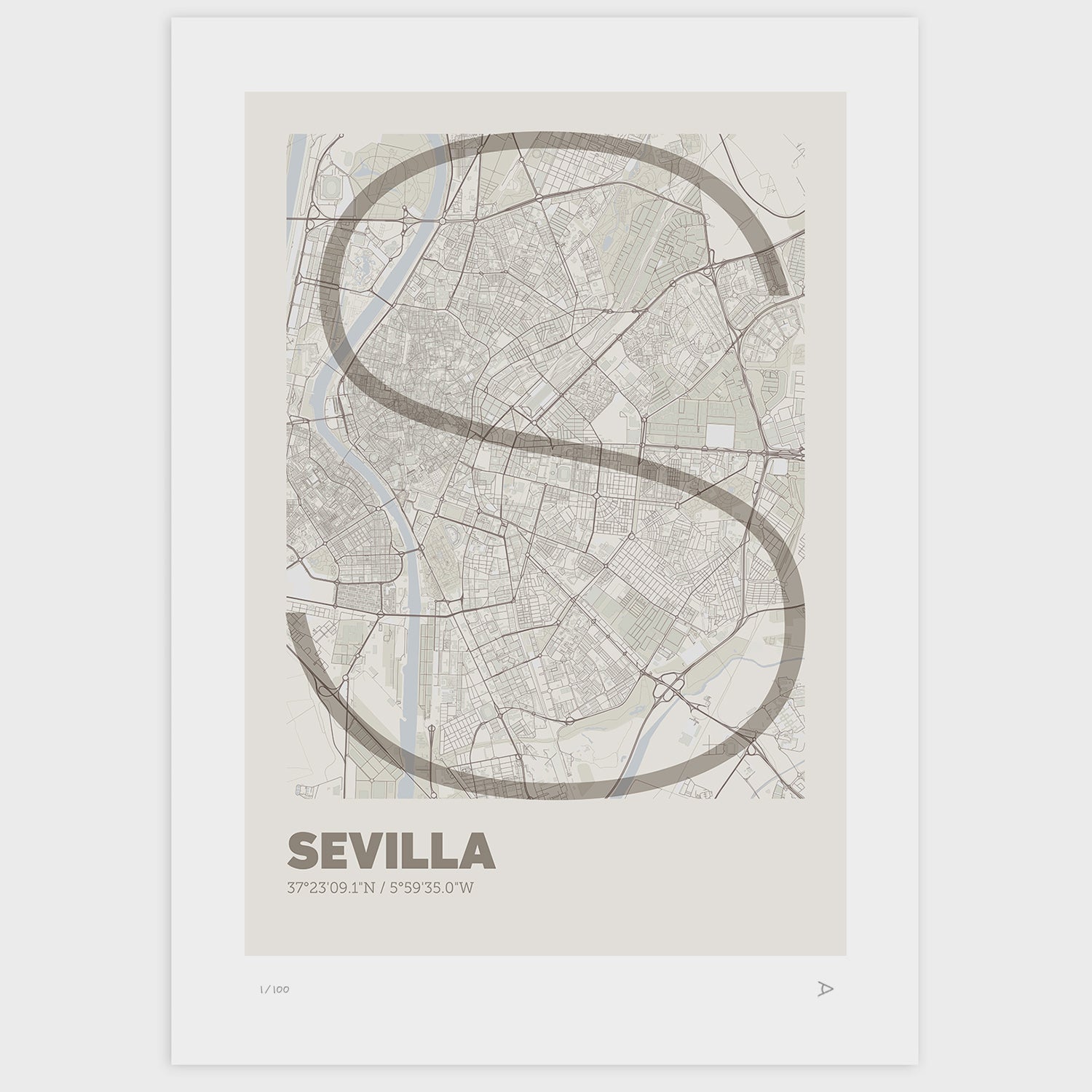 Lámina tipográfica de Sevilla – diseño Ultrafina, sin marco sobre papel