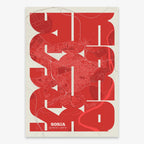 Poster of Soria composed with letters from its abbreviation or its airport IATA code printed on red and an off-white background