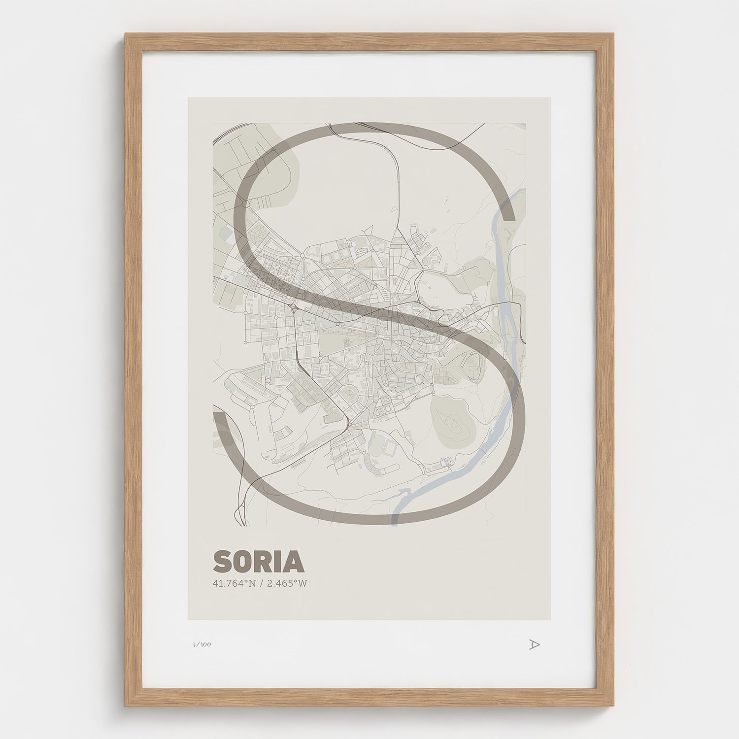 Lámina tipográfica de Soria – diseño Ultrafina, marco de madera natural