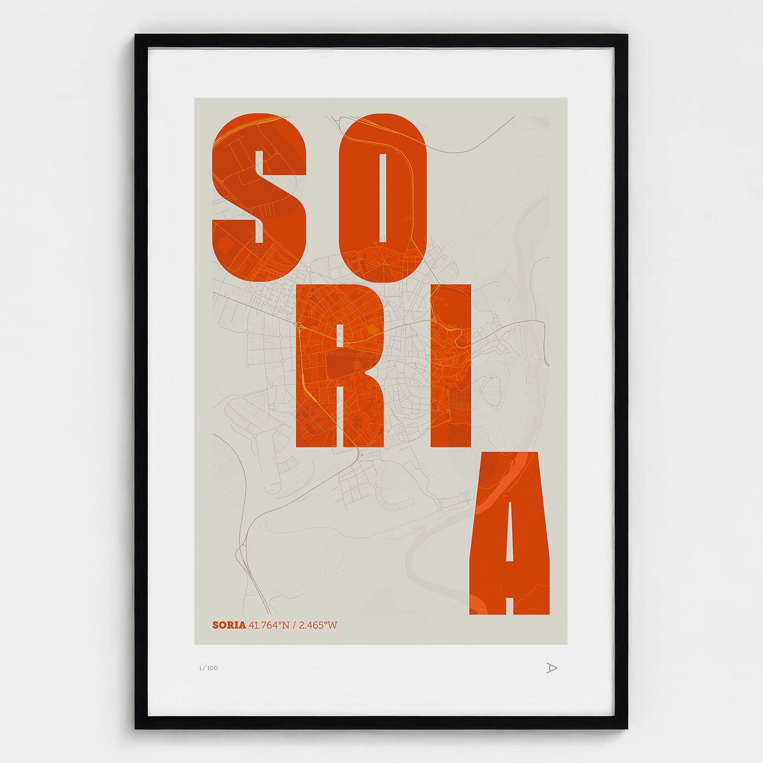 Lámina tipográfica de Soria – diseño Revoltosa, marco negro