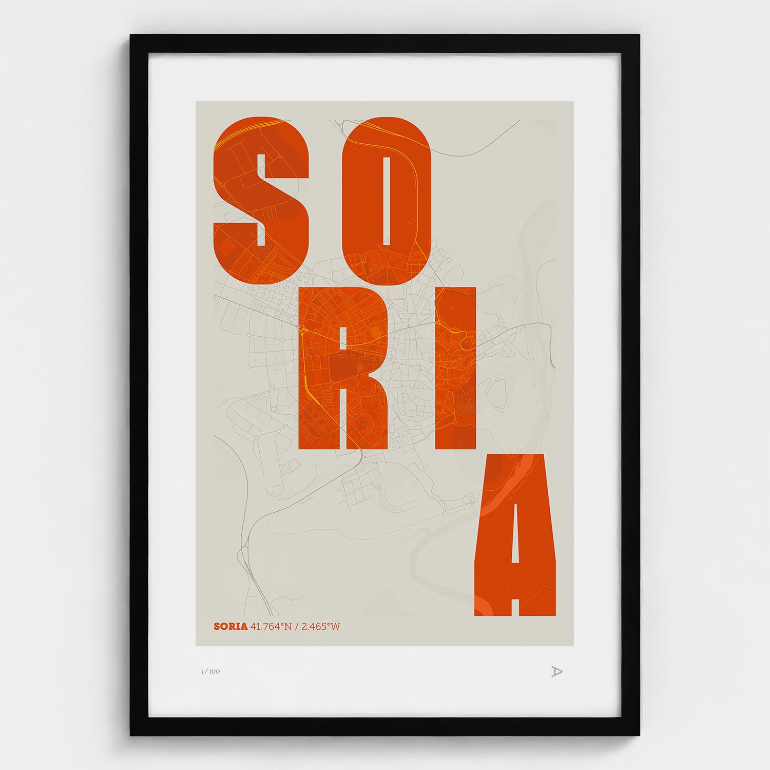 Lámina tipográfica de Soria – diseño Revoltosa, marco negro