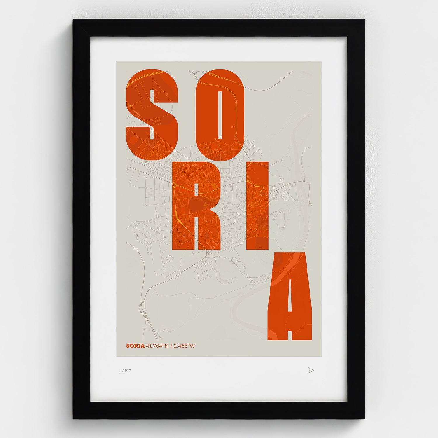 Lámina tipográfica de Soria – diseño Revoltosa, marco negro