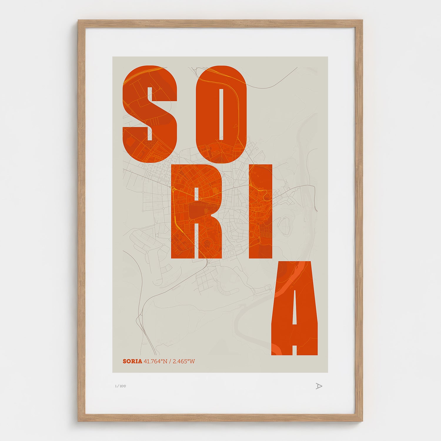 Lámina tipográfica de Soria – diseño Revoltosa, marco de madera natural