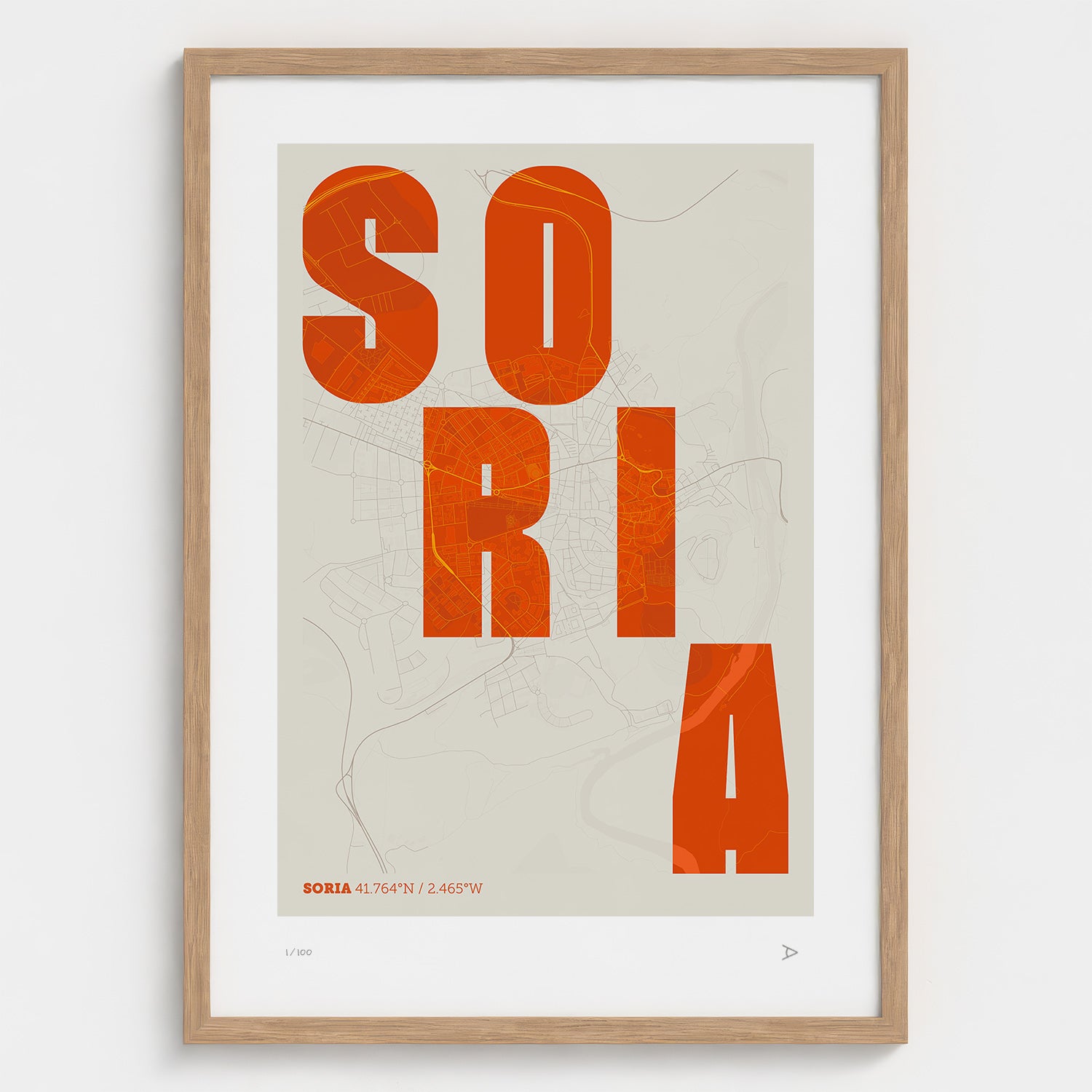Lámina tipográfica de Soria – diseño Revoltosa, marco de madera natural
