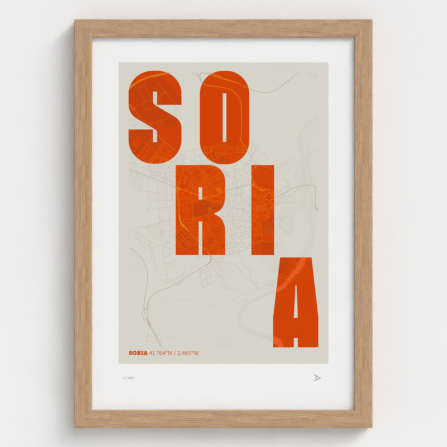 Lámina tipográfica de Soria – diseño Revoltosa, marco de madera natural
