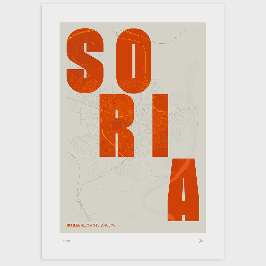 Lámina tipográfica de Soria – diseño Revoltosa, sin marco sobre papel