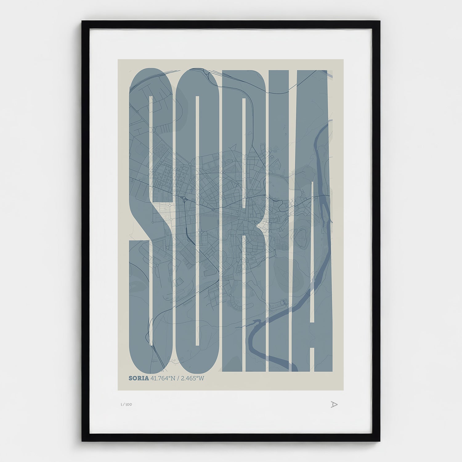 Lámina tipográfica de Soria – diseño Extra Comprimida, marco negro