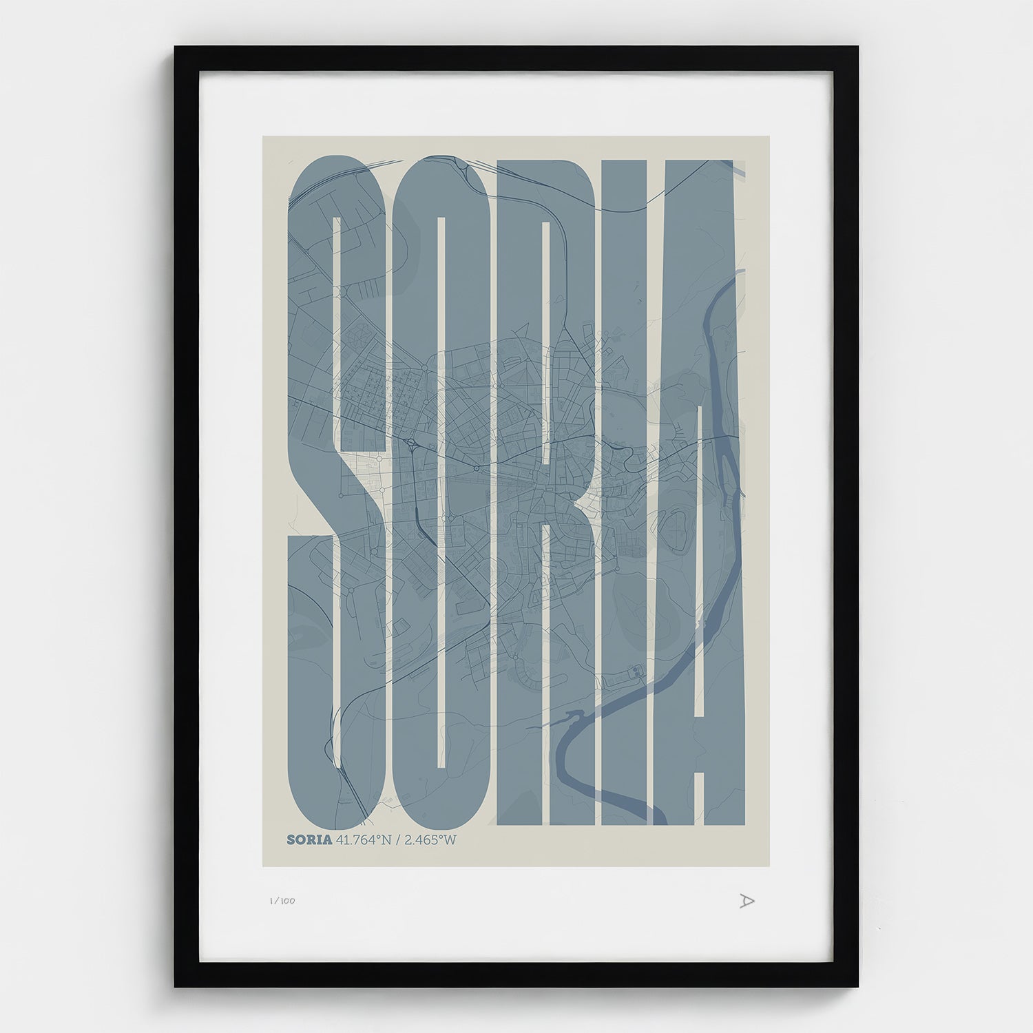Lámina tipográfica de Soria – diseño Extra Comprimida, marco negro