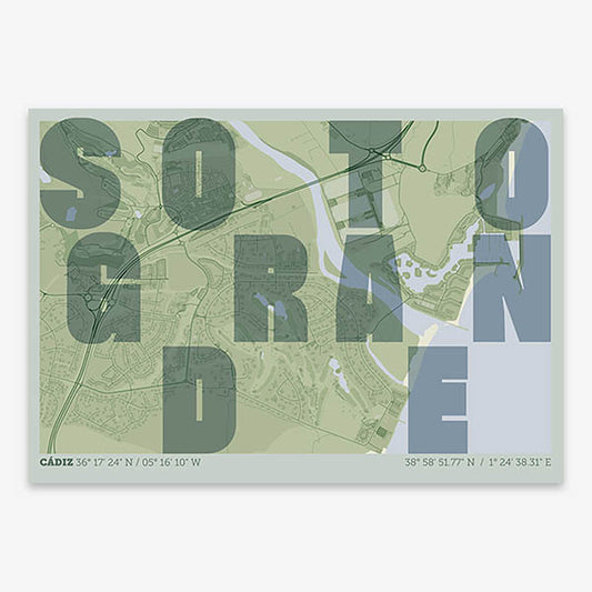 Lámina creativa de Sotogrande – Diseño gráfico y tipografía sobre mapa