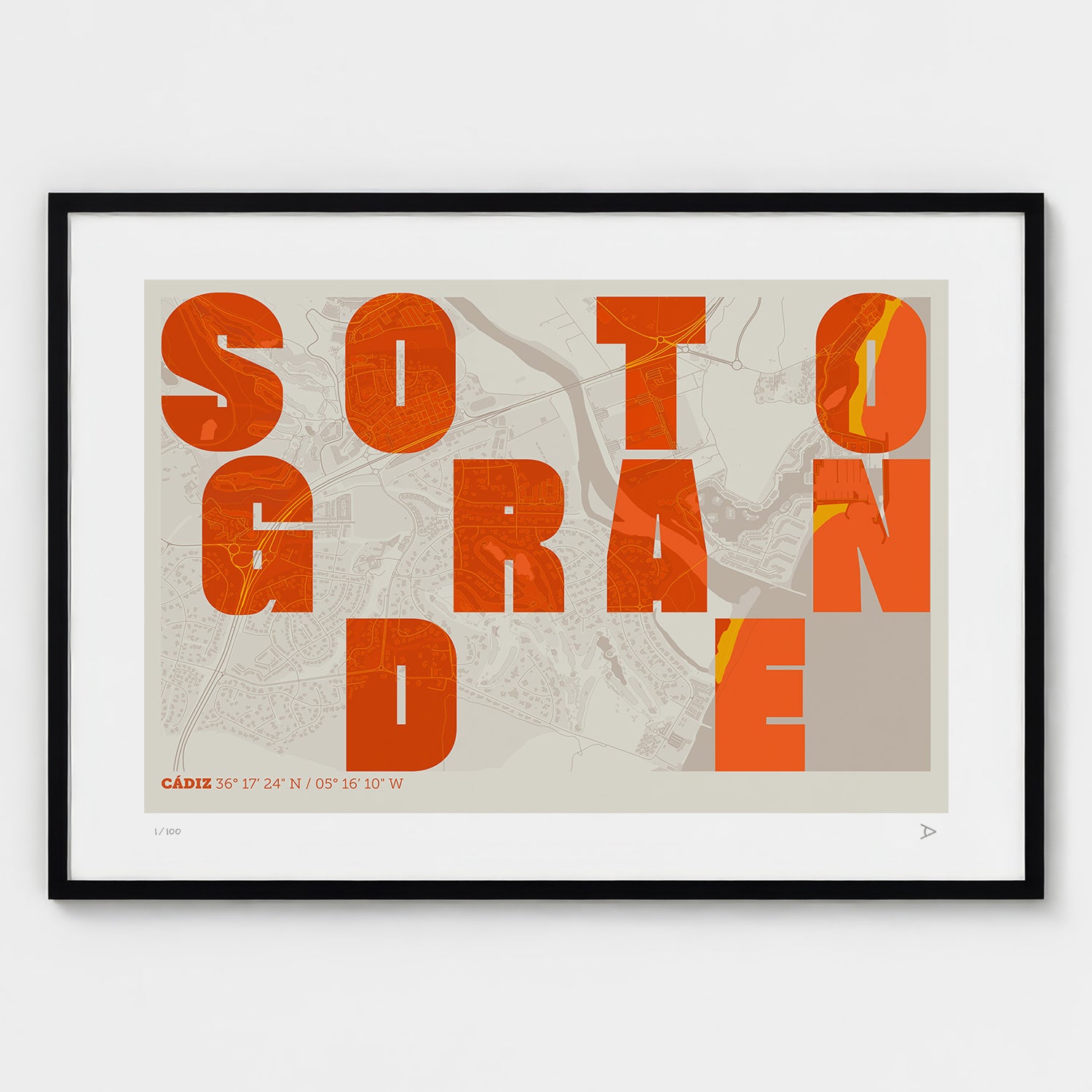 Lámina tipográfica de Sotogrande – diseño Revoltosa, marco negro