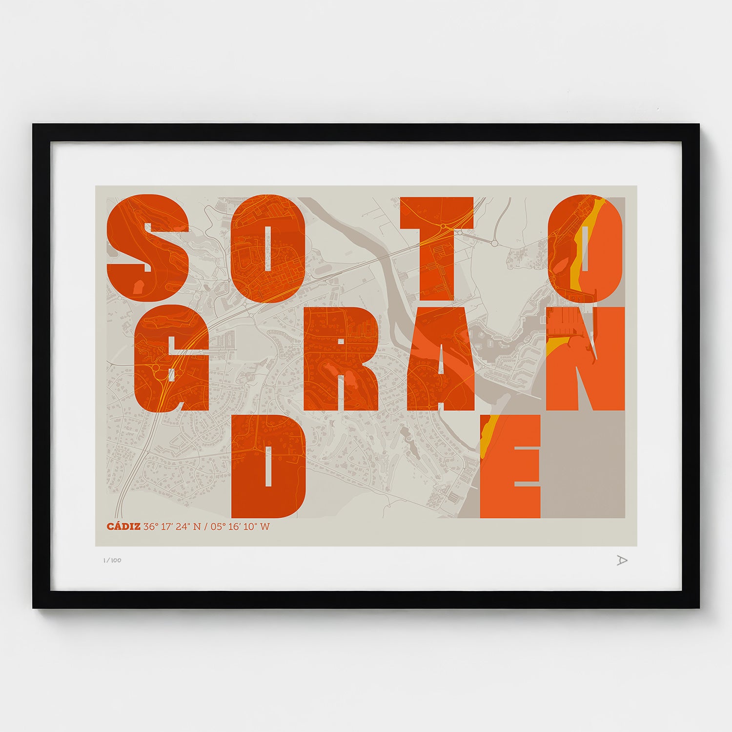 Lámina tipográfica de Sotogrande – diseño Revoltosa, marco negro