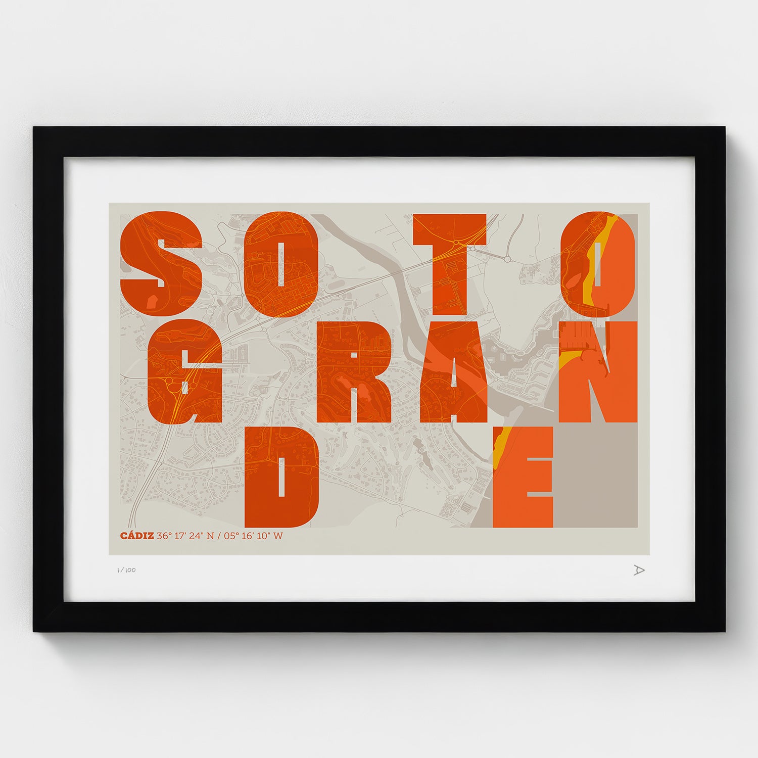 Lámina tipográfica de Sotogrande – diseño Revoltosa, marco negro
