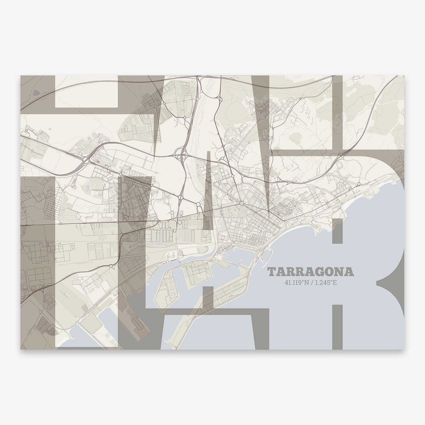 Tarragona Map V03 Rustic / No Frame / No