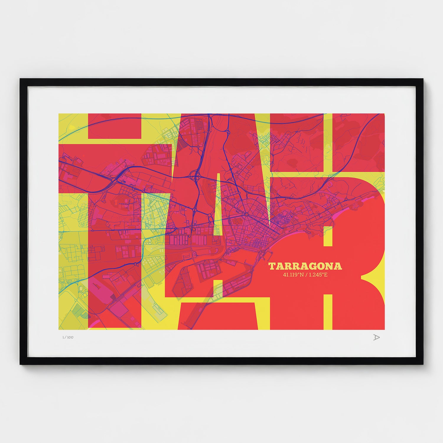 Lámina tipográfica de Tarragona – diseño Inseparable, marco negro