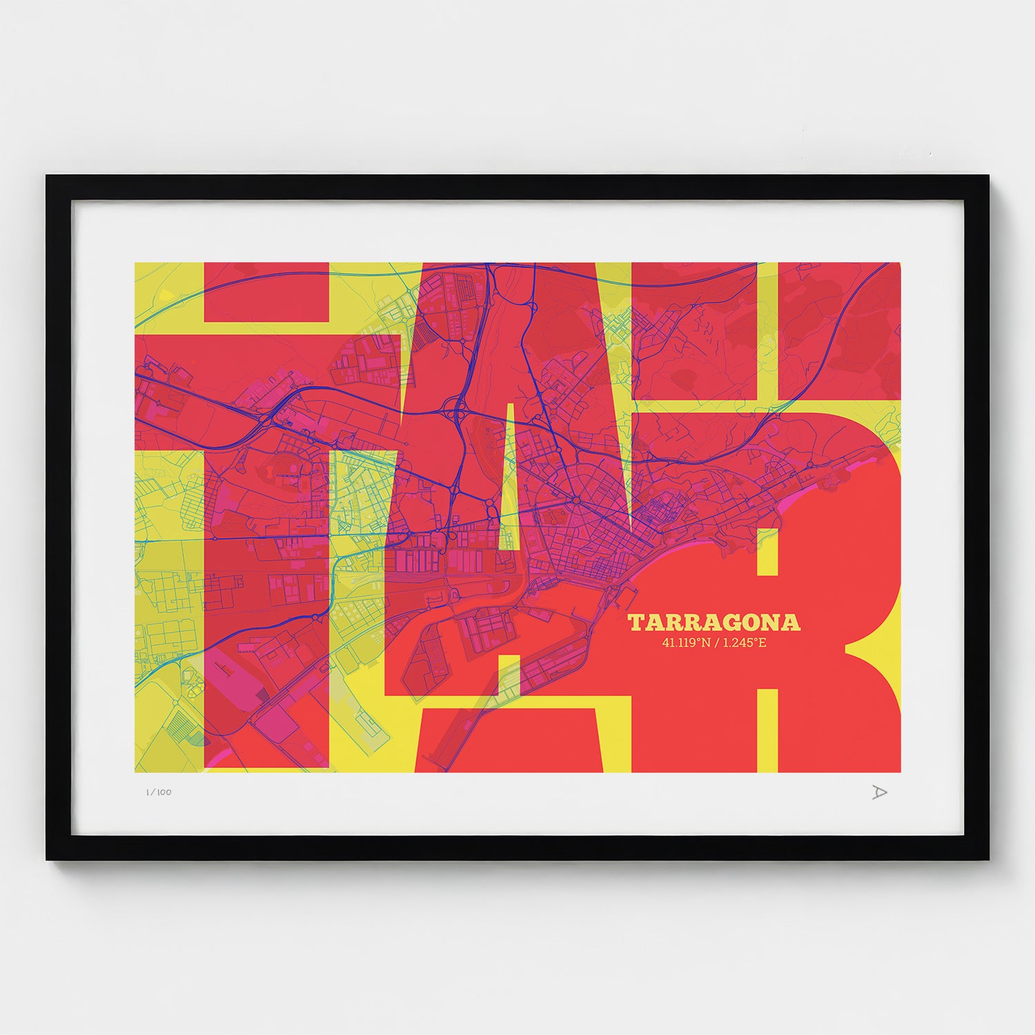 Lámina tipográfica de Tarragona – diseño Inseparable, marco negro