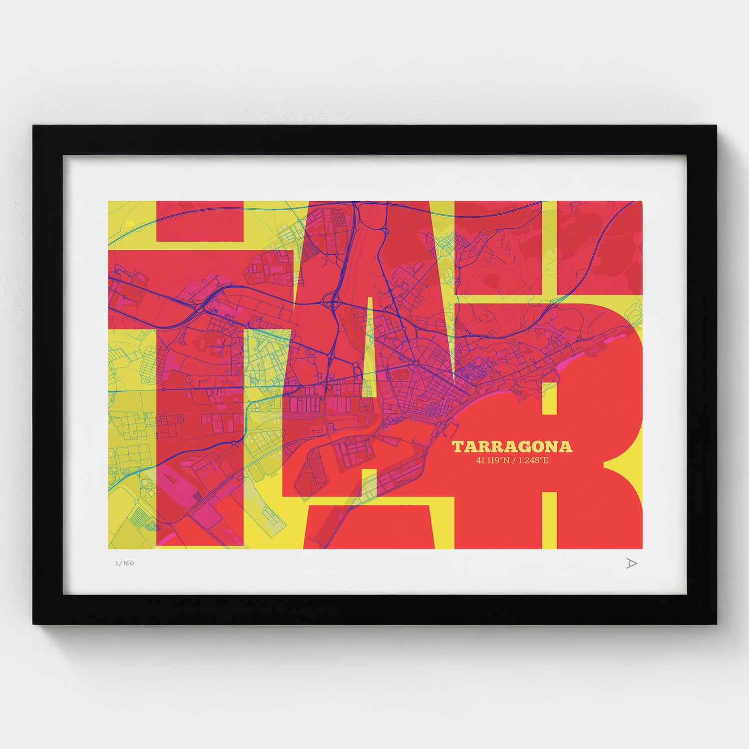 Lámina tipográfica de Tarragona – diseño Inseparable, marco negro