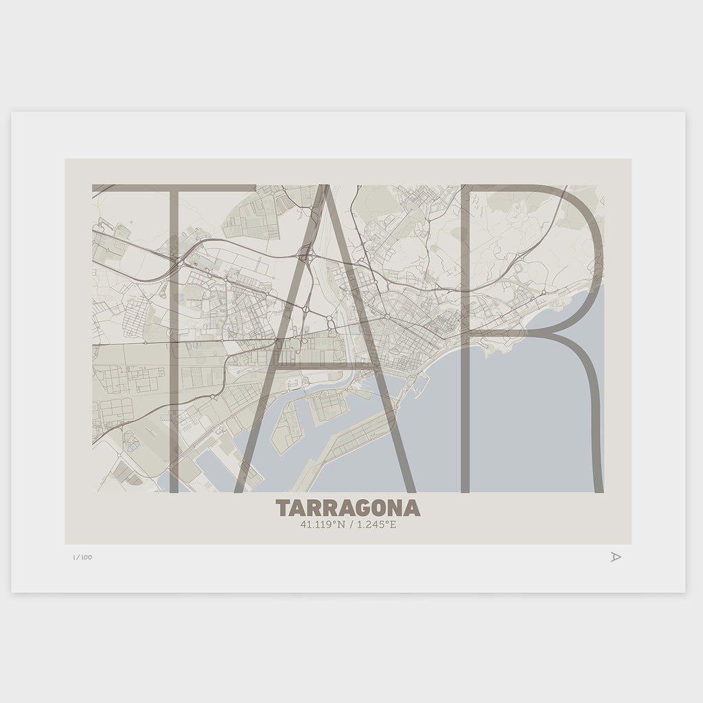 Lámina tipográfica de Tarragona – diseño Ultrafina, sin marco sobre papel