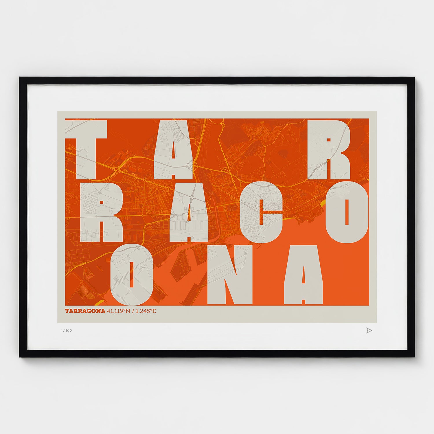 Lámina tipográfica de Tarragona – diseño Revoltosa, marco negro