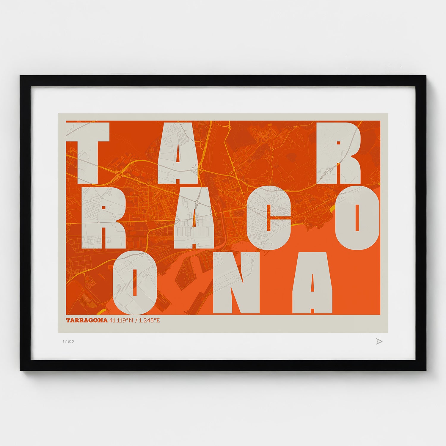 Lámina tipográfica de Tarragona – diseño Revoltosa, marco negro