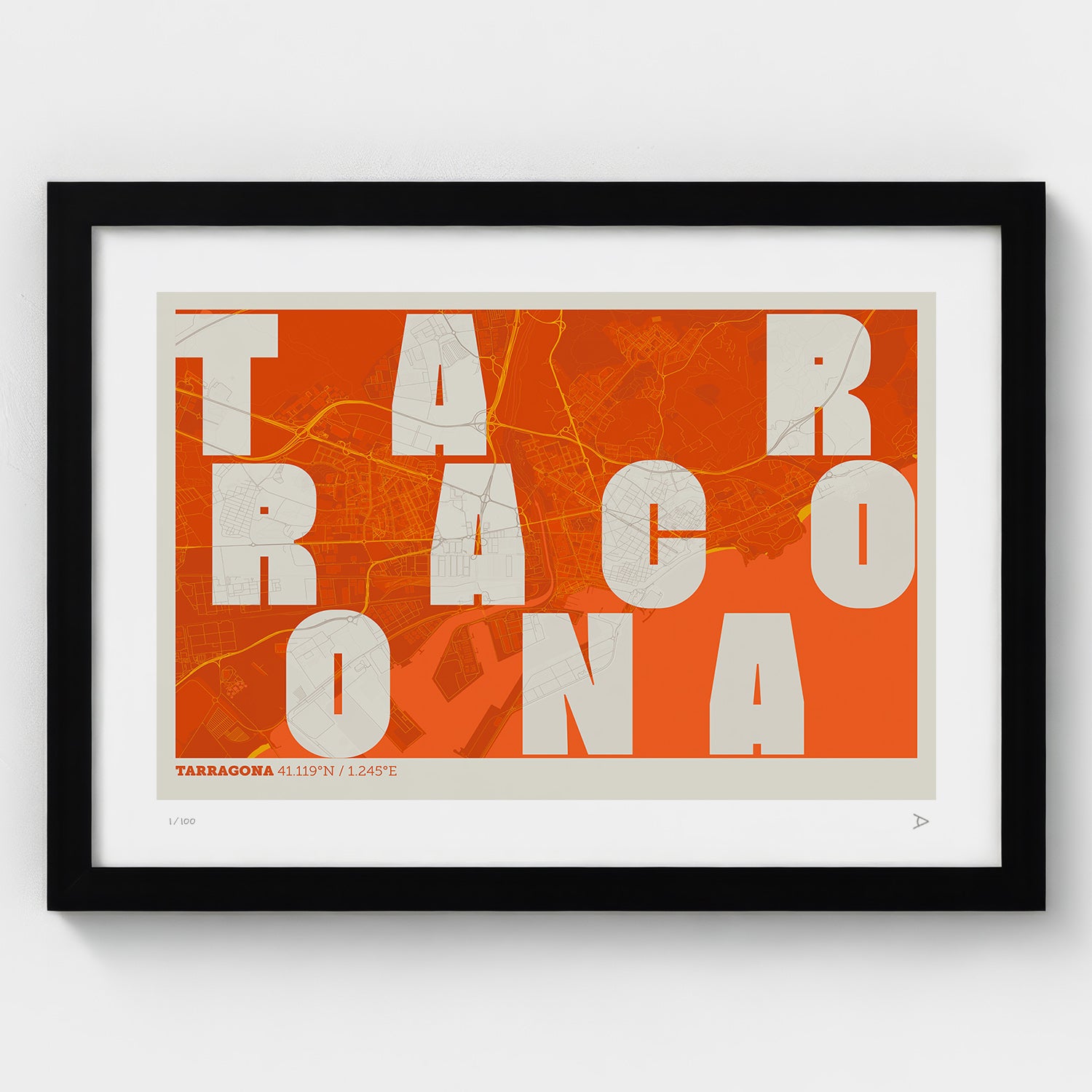 Lámina tipográfica de Tarragona – diseño Revoltosa, marco negro